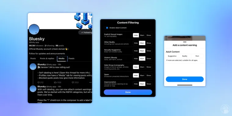 Bluesky launches Self-Labeling for user posts and Media Tab, enhancing user control and content moderation image