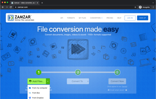 Convert files from your local computer or cloud storage such as Google Drive.