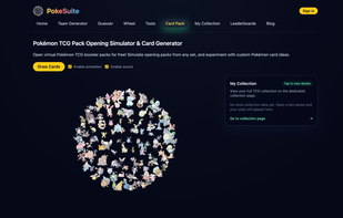 A physics-based Pokémon TCG pack simulator. Click to open boosters with satisfying animations and track your collection stats in real-time.