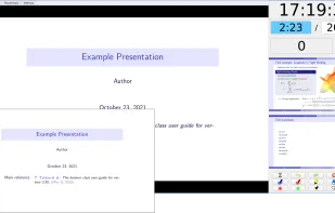 The small window in this image is the presentation window that is usually shown on a projector. In this configuration previews of the next slides are shown to the speaker.
