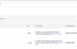 System management view for tracking validated systems, versions, and approval status.