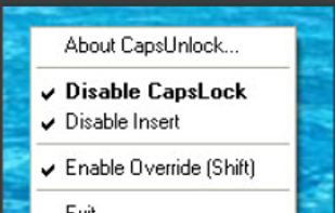 CapsUnlock menu.
Right-Click sys-tray icon to show this menu.