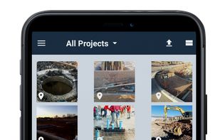 Jobsite photos are stamped with location, date/time, and author. Photos are easily searchable and attached to daily reports.