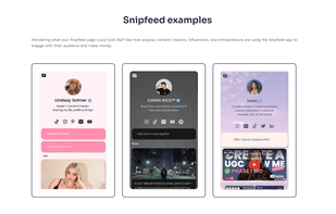 Examples of Snipfeed pages