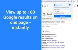 Image show the interface of BeyondTen - 100 Search Result on Google