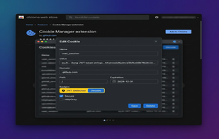 Edit cookie values, domains, paths, and expiration dates, with built-in JWT detection and decoding.