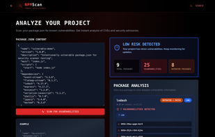 npmscan analysis of package.json