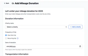 Mileage Donation sample screen for Deductible Duck