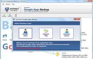 Add Google Apps Account details or Import From a CSV file or Directly from the Server.