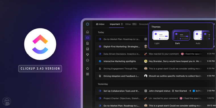 ClickUp 3.43 introduces a new Dark Mode 3.0, Google Drive sync, and Developer Portal image
