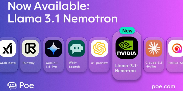 Poe platform adds support for Llama 3.1 Nemotron
