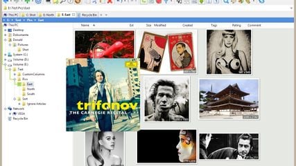 Thumbnails of image files in one of three fully configurable thumbnails views. Supported are PNG, JPG, GIF, TIF, TGA, WMF, PSD, ICO, BMP, and all RAW photo formats that you have CODECs for. Thumbnails support XYplorer's unique and famous Mouse Down Blow Up functionality.