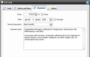 Task editing. Payment details