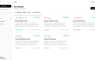 Recal dashboard showing all conversation recaps, tasks, and summaries in one organized workspace.