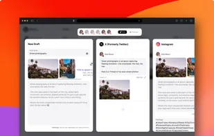 This screenshot shows the Beplan post editor where creators craft content for multiple platforms at once. The layout displays a central draft with live previews for each network, allowing users to write, adjust media, and instantly see how their post will look on X and Instagram. It highlights Beplan’s clear, unified workflow for multi platform publishing.