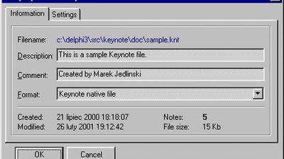 Properties for open KeyNote file