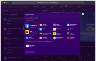 Choose from 40+ popular streaming platforms incl. Facebook Live, YouTube Live, Twitch, DLive, and many others.

Bring and set up your own RTMP Encoder with "Custom RTMP" option to start live streaming to your private encoder(s).
