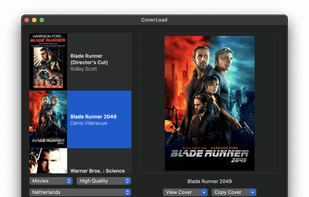 CoverLoad dark mode UI showing view for downloading movie poster art