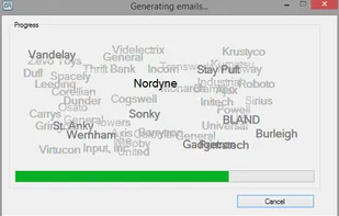 A progress screen indicates which emails are being created.