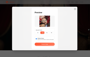 Preview& Select Upscale Factor;Enhance faces(or not)and hit the“Sharpen lmage”button