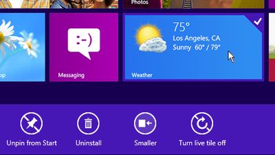 Start screen tile commands