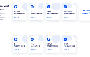 Programiz offers tutorials on a variety of programming languages such as Python, Java, C, C++, Java, Kotlin, Swift, and C# including DSA.