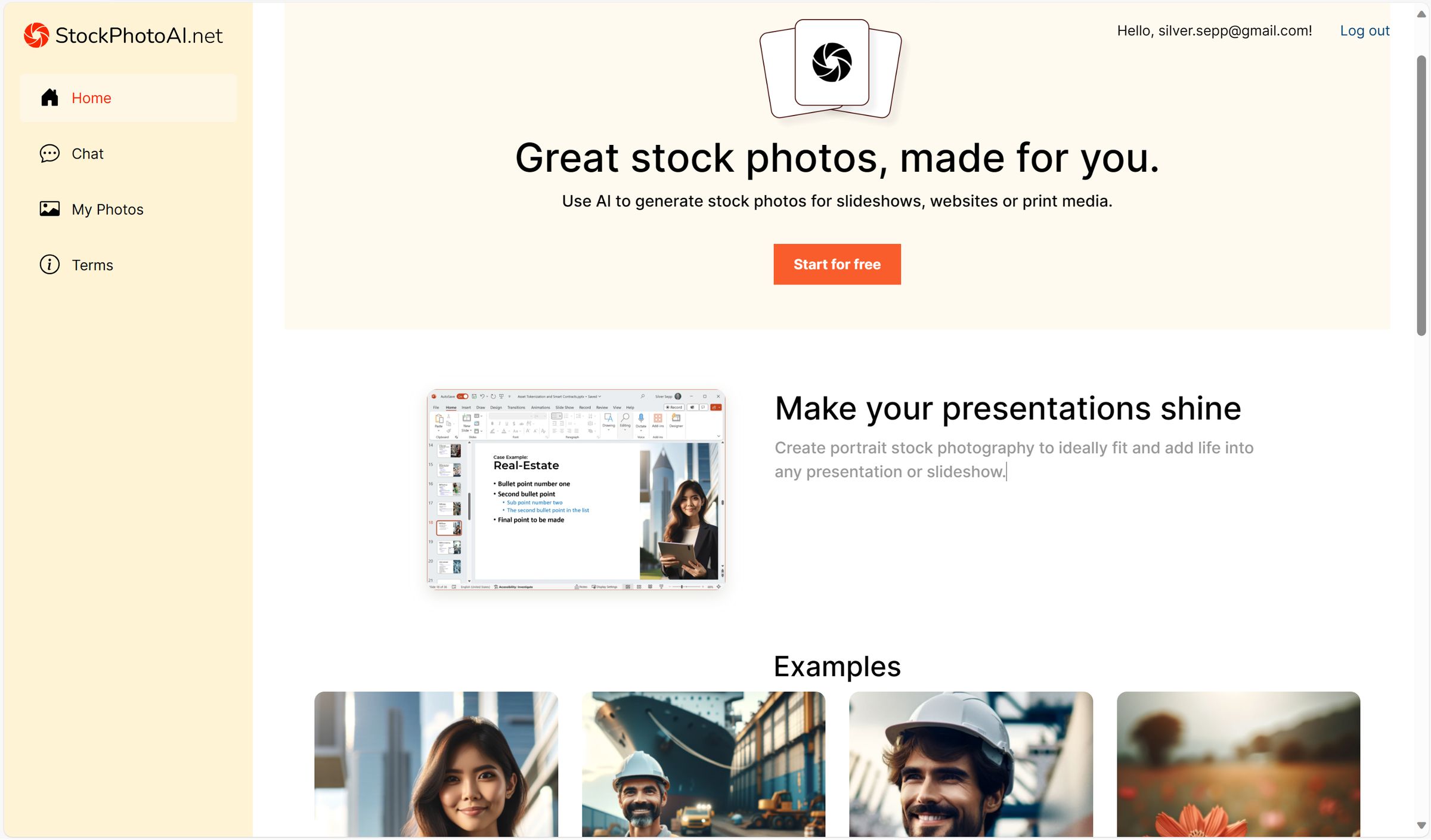 Stockphoto AI Use AI to generate stock photos for slideshows, websites