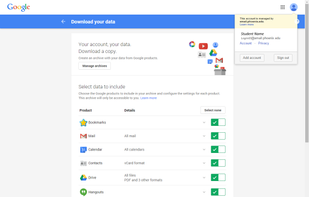 Google Takeout screenshot 1