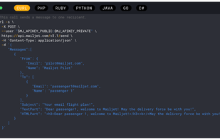 Integrate Mailjet in less than 5 minutes and start sending emails via SMTP relay or Send API.