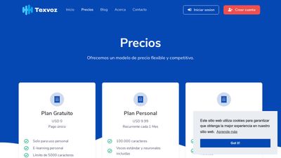 TexVoz Precios - Convertidor de texto a voz online