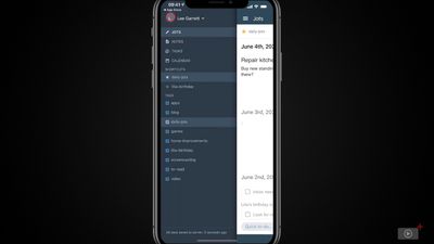 Mobile: sidebar.

Mobile apps have all the features of the web clients, including the four modes (Jots, Notes, Tasks and Calendar) as well as hierarchical tags and tag shortcuts.

Dark mode works on mobile too!