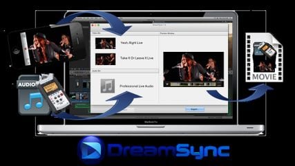 DreamSync's seamless workflow to sync your audio and video footage together. 
Drag > Drop > Sync > Go