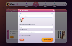 Wishlist - adding item (desktop)