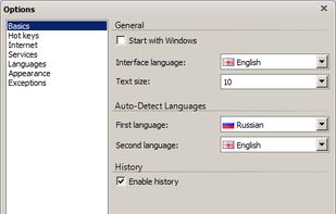 Options window.