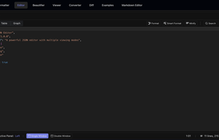 A full-featured code editor with advanced capabilities like syntax highlighting, auto-completion, and bracket matching for efficient JSON editing. The editor handles large JSON files smoothly while providing real-time validation feedback