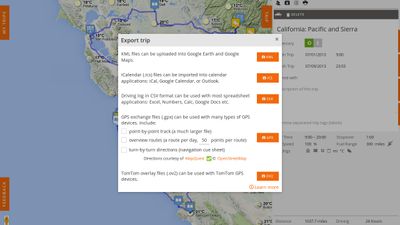 Export your trip data to GPS device, calendar, spreadsheet.