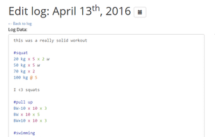Example of log edit screen