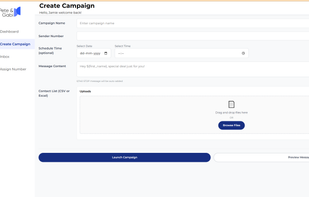 Set up targeted call or SMS campaigns effortlessly. Add sender name, campaign message, upload contact list and schedule with full visibility and control.