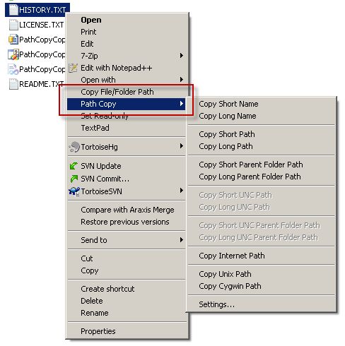 Path Copy Copy A Windows Explorer add on that adds a contextual