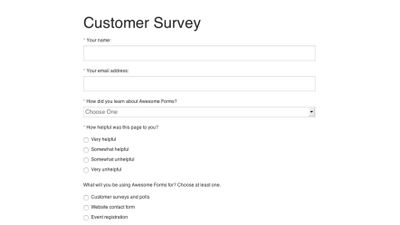 An example customer survey form created with Awesome Forms.