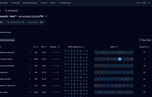 Keyword research results