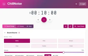 ChillNoise homepage, with play button and controls