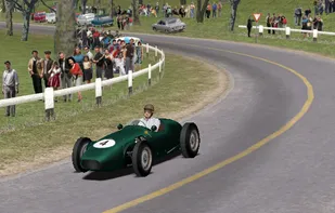 Driving a 1950's F1 car on a carefully rendered 40 mile long Italian road course
