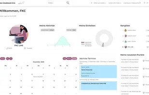 Provides an at-a-glance overview of the learner’s activities, upcoming sessions, progress, leaderboard ranking, and earned points—plus a calendar of upcoming training events.