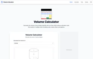 Home page of Volumecalculato.co (First Screenshot)
