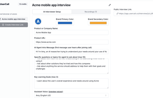 AI moderated voice interview link customization