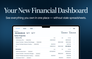 A live personal finance dashboard that shows net worth, assets, and debts in one organized, real-time view.
