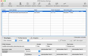 Built-in address book to manage addresses, mailing list subscriptions and custom profile data.