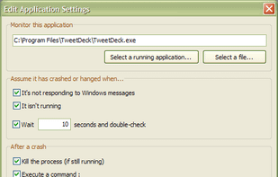 Editing the monitor settings for an application