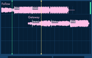 The timeline allows you to slice and manipulate songs however you like - just like any professional DAW - but in real-time without interrupting what the audience hears